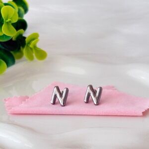 Silver Bubble Letter N Stud Earrings Stainless Steel